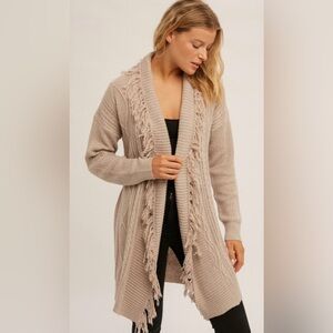 Ajace Beige Cableknit Belted Longline Cardigan Sweater